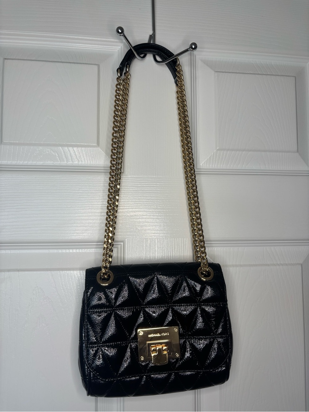 Michael Kors Black Quilted Shoulder Bag with Gold Chain Strap